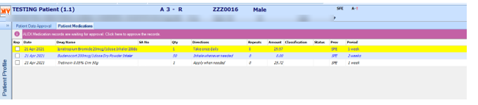 Patient Medications, with the approval banner
