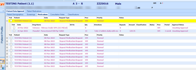 Patient Data Approval, Medications tab